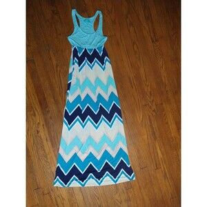 Filly Flair Maxi Dress Women's Small sleeveless Aqua Green Chevron Beachy Resort